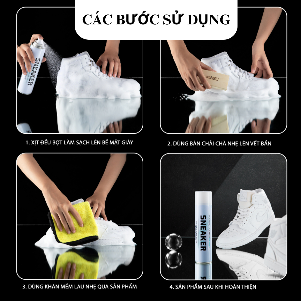 Chai Xịt Tạo Bọt Vệ Sinh Giày Giặt Khô Siêu Tốc Bảo Vệ Giày Sneaker Thể Thao Không Bị Ố Vàng