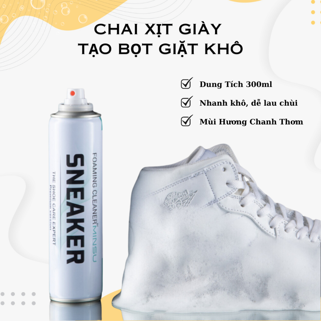 Chai Xịt Tạo Bọt Vệ Sinh Giày Giặt Khô Siêu Tốc Bảo Vệ Giày Sneaker Thể Thao Không Bị Ố Vàng