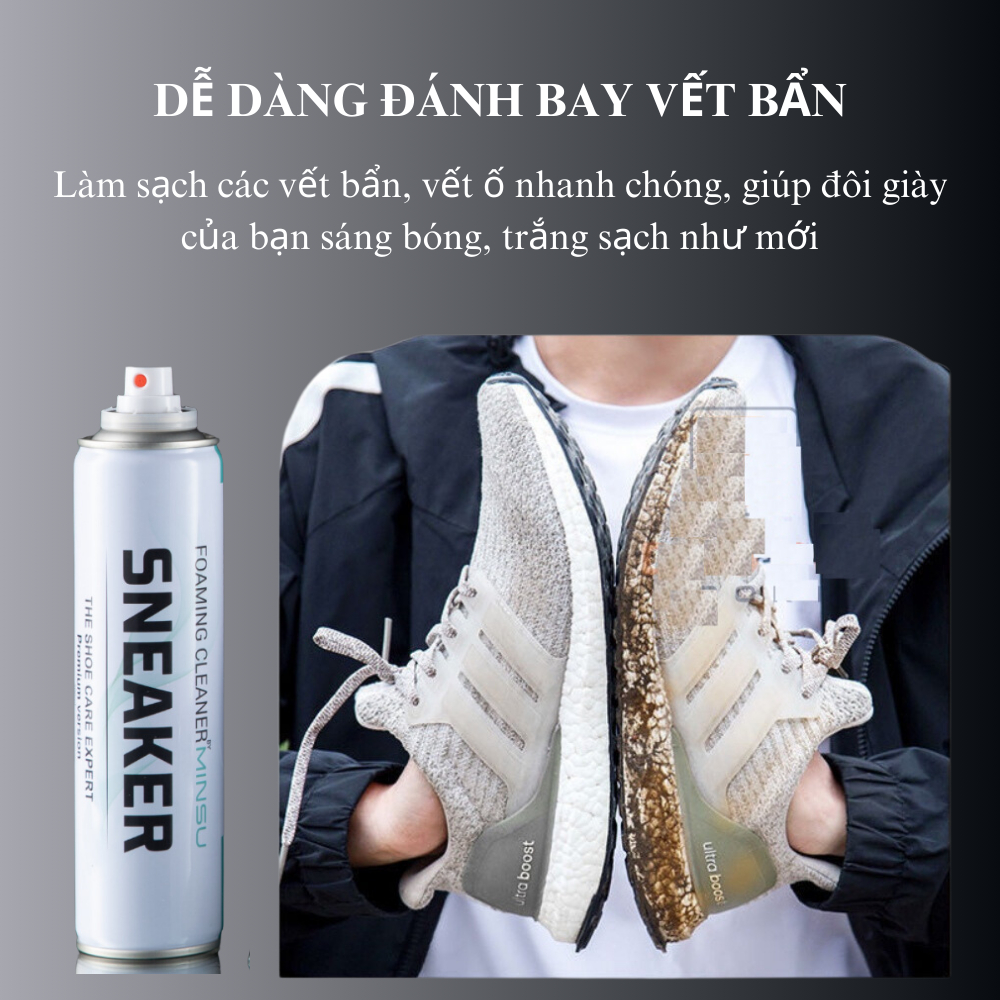 Chai Xịt Tạo Bọt Vệ Sinh Giày Giặt Khô Siêu Tốc Bảo Vệ Giày Sneaker Thể Thao Không Bị Ố Vàng