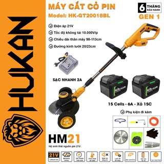 Máy cắt cỏ pin HUKAN HK-GT20018BL, Động cơ Không Chổi Than, Có kèm bánh xe