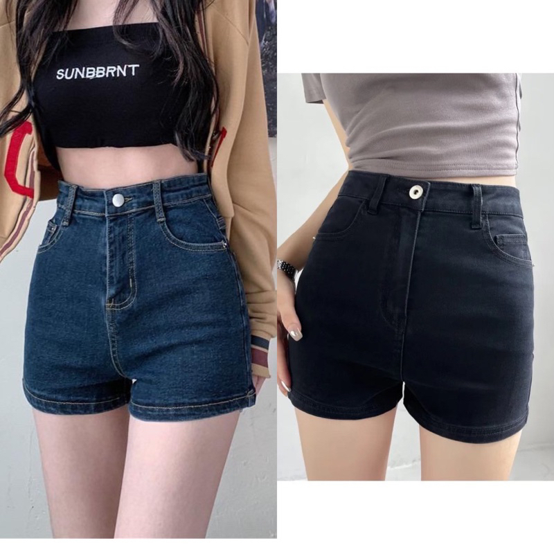 Quần short đùi jean kaki co dãn, (QT01) Quần đùi ôm lưng cao không túi, Quần SHORT KAKI TRƠN lưng si