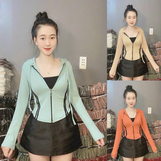 Áo khoác gân tăm ủ kem mỏng, gomboutique77 Áo Khoác ủ kem Thun Mỏng Vạt bầu Form lửng