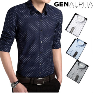 Áo sơ mi nam trung niên dài tay chất vải lụa mát mẻ hoạt tiết phù hợp với người lớn tuổi GEN535