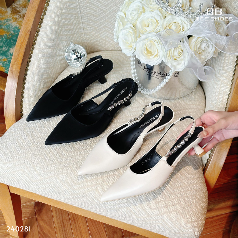 GIÀY CAO GÓT BEESHOES NỮ MŨI NHỌN - GIÀY CAO GÓT NỮ GÓT NHỌN CAO 5 PHÂN SẴN MÀU ĐEN - KEM 240281