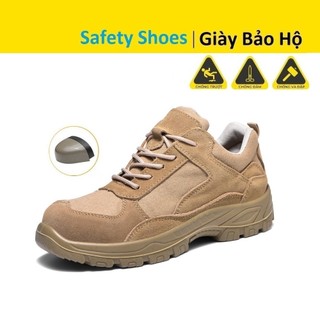  Giày Bảo Hộ Lao Động Nam BH9 Mũi ,Đế Thép  Chống Đinh-Phong Cách Thể Thao Da Lộn-Màu Be-Đế Tăng Ma Sát 