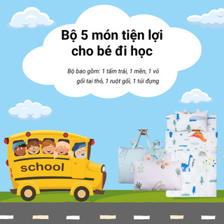 Bộ 5 món tiện lợi cho bé đi học mầm non, tiểu học Jun Store chất liệu Cotton,Tencel nhiều mẫu