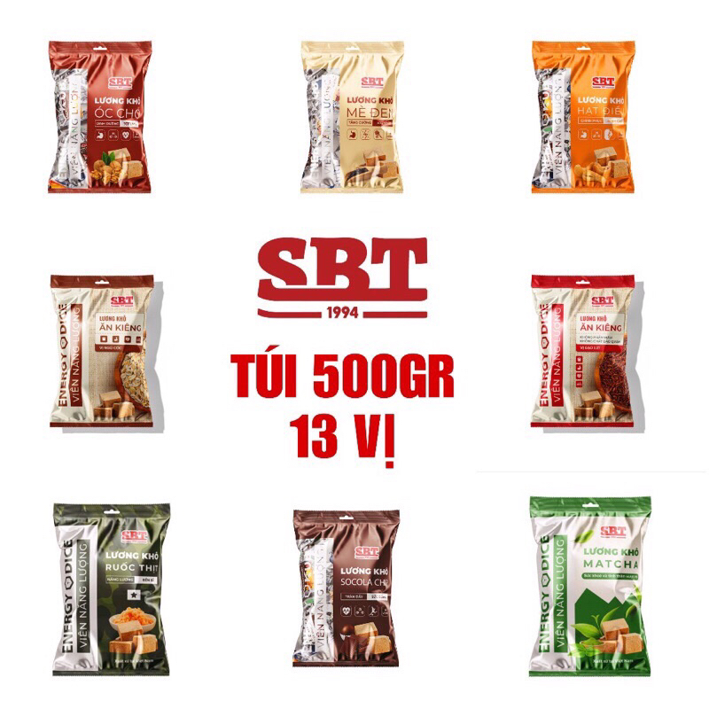 Lương khô Mini SBT Việt Nam 13 vị, Lương Khô Dinh Dưỡng Ăn Vặt Bổ Sung Năng Lượng Túi 500gr