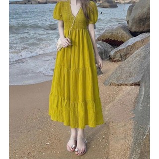 Đầm lụa 100D cổ tim tay ngắn phồng from váy xòe nhẹ kiểu dáng dịu dàng xinh xắn chất vải mềm mịn chuẩn shop
