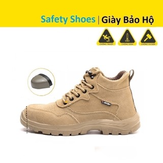 Giày bảo hộ lao động gbh17-giày nam 👟 👟(mũi thép-đế lót kevlar chống đinh-phong cách thể thao da lộn- -màu be