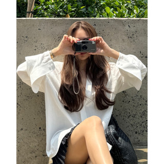 White Linen Oversized Shirt - Áo Sơ Mi Oversize Vải Pha Linen