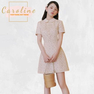 Váy nữ mùa hè CAROLINE, thiết kế tay ngắn cổ sen họa tiết hoa nhí xinh xỉu