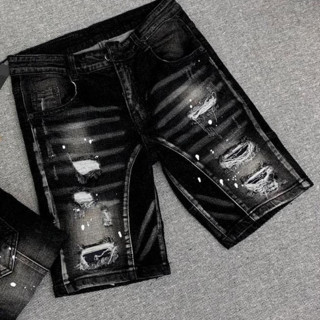Quần short jean nam ngắn thêu chữ amiri kiểu rách nhẹ đẹp,chất jean co giãn vải chuẩn shop ĐƯỢC KIỂM HÀNG