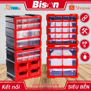 Tủ nhựa đựng linh kiện nhiều ngăn có thể ghép nối và treo tường Bison hộp đựng linh kiện Nhựa PP siêu bền, tải trọng lớn