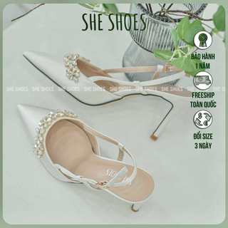 Giày cưới slingback đính đá 8p cao cấp - new arrival - gc07062