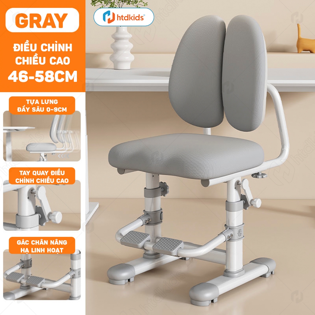 Ghế học sinh chống gù HTDkids ZX01 điều chỉnh tăng giảm chiều cao ( 46 - 58CM ), có gác chân tiện lợ