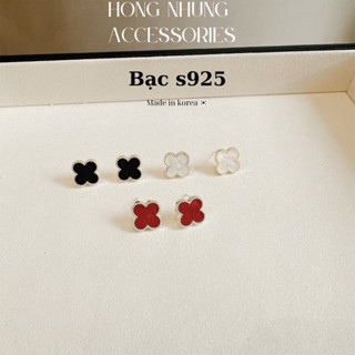  Bông tai cỏ 4 lá size 12mm bạc s925 và titan phủ viền vàng thiết kế Hàn Quốc 