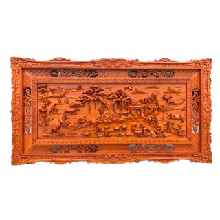Tranh gỗ Đồng quê Đồ gỗ Mỹ nghệ  bon bon 68 chất lượng gỗ Hương đỏ chạm khung KT 127cm x 67cm x 4cm...