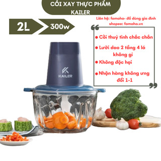 Máy xay thịt đa năng, cối xay thực phẩm 4 lưỡi công suất 300w dung tích 2l xay cua cá, xay thực phẩm famaha