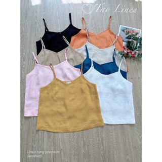 Áo hai dây nữ vải linen tưng premium (wash), cổ tim, nhà TÁO LINEN