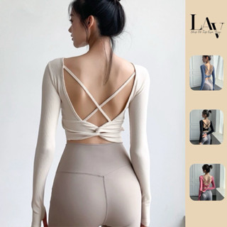 Áo tập gym, yoga, thể thao dài tay hở lưng co giãn có đệm mút - LAV Activewear