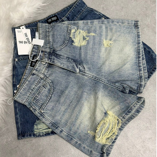 Quần Short Jean THE QUẠO Nữ Lưng Cao Rách Kiểu Dáng Ngố R0407_487