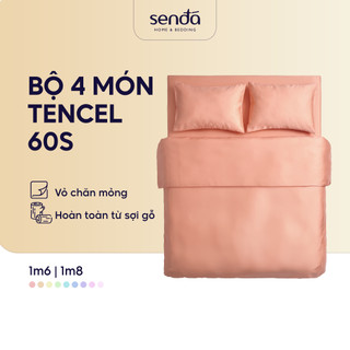 Bộ chăn ga gối 4 món Lụa Tencel Sen Đá Home Bedding cao cấp trơn màu, Set drap giường nệm 1m6 1m8 Lyocell Satin 60S