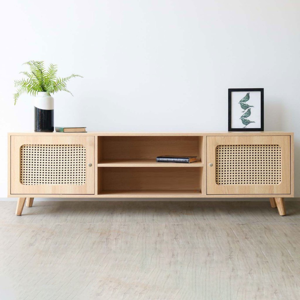 D7 Tủ Tivi mây tre đan QHOME, KT 160x38x50 cm