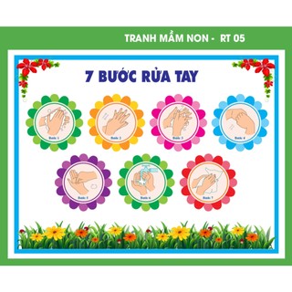 Tranh decan mầm non/ tiểu học/trường học - các bước rửa tay-7 bước rửa tay-9 bước rửa tay