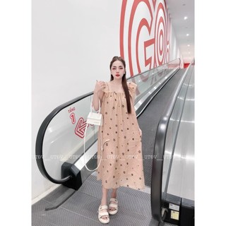 Đầm Voan Lụa Cánh Dơi Bồng Bềnh Dáng Suông Kèm In Nhiều Hoa Nhỏ TTGB0316
