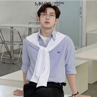 Áo Sơ Mi Oxford-Shirt Kẻ Sọc Phối Khăn Regular Phong Cách Hàn Quốc MANDO KOREA Menswear - SHT031