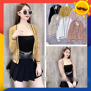 [Giao hỏa tốc- XẢ KHO SỈ] Áo khoác cardigan thun len gân gomboutique77 phối viền sọc, Áo khoác cadigan viền áo tay dài