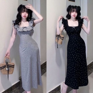 Đầm body dài cánh tiên , đầm thun maxi hoa nhí tay cánh tiên💋💋💋910n oi