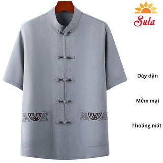 Áo sơ mi cổ tàu SULA, sơ mi trung niên chất đũi mềm mát tặng bố tặng ông _ms553 sm cổ tàu trơn