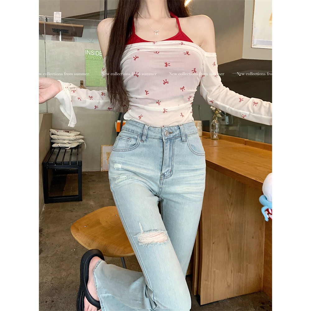 Quần Jean Nữ Ống Loe Rách Cạp Cao Co Dãn Midori Shop Quần Bò Nữ Lưng Cao Hách Dáng S038 | BigBuy360 - bigbuy360.vn