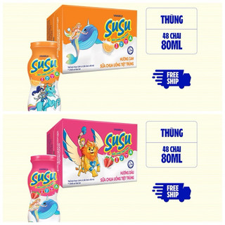 Thùng Sữa Chua Uống Tiệt Trùng SuSu Vinamilk Hương Dâu,CAM Thùng 48 Lọ X 80ml