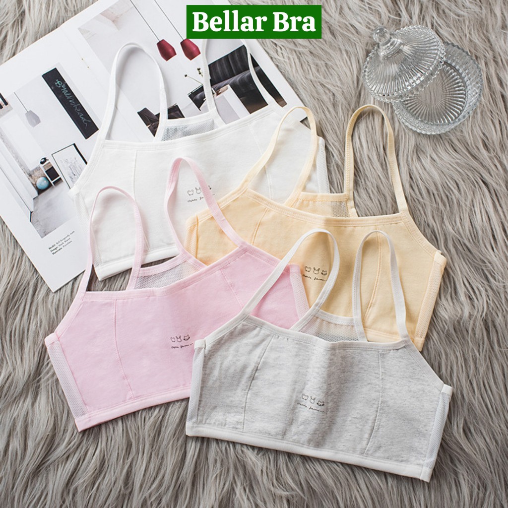 Áo Lót Cho Bé Gái 2 Dây Cotton Phối Lưới Lưng Thể Thao, Áo Bra 2 Lớp Lót Mềm Xinh Bellar Bra A--108