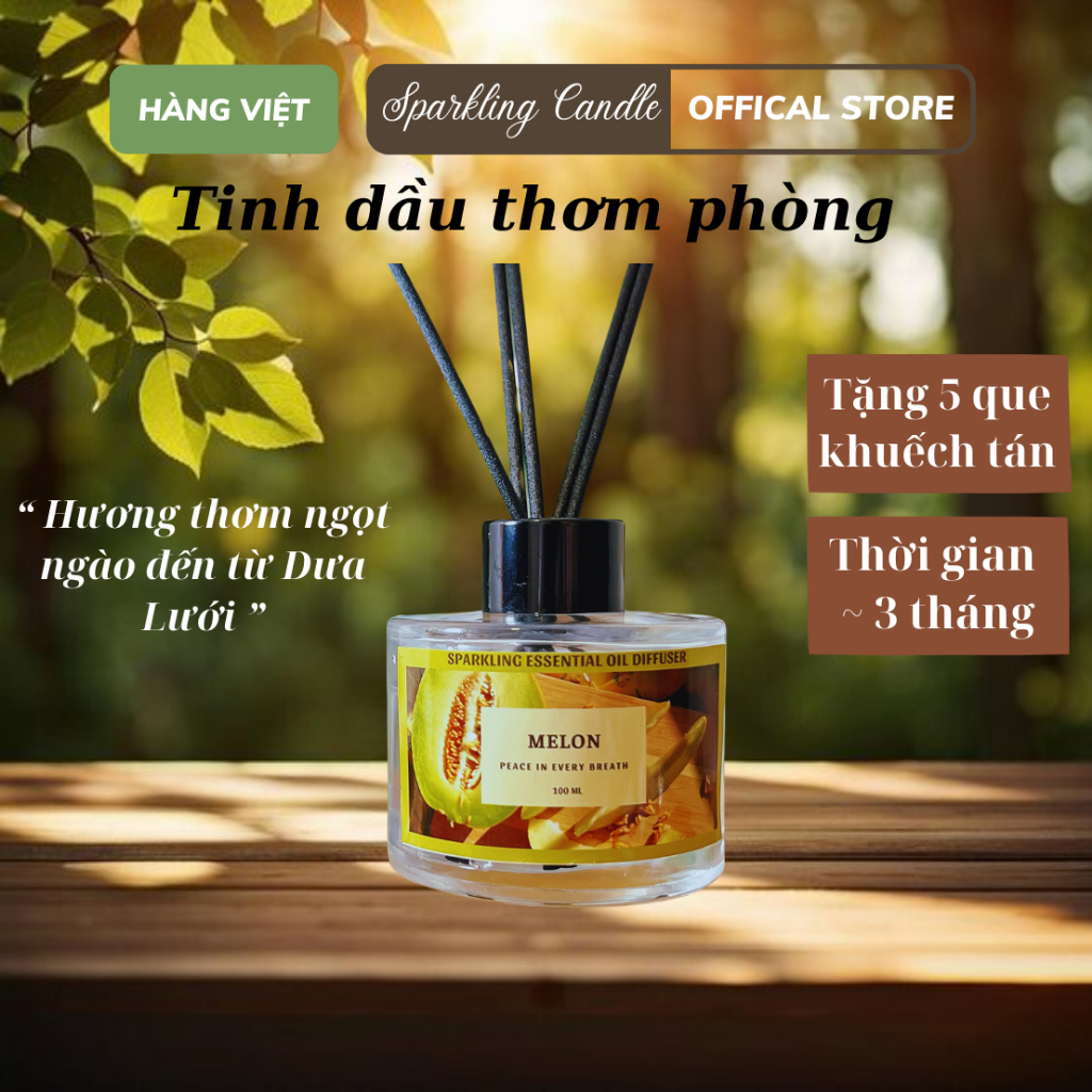 [ Tặng Túi ]Hộp Quà Tinh Dầu Nước Hoa Khuếch Tán Cao Cấp Hương Melon - Dưa Lưới Thơm Phòng Cắm Que S