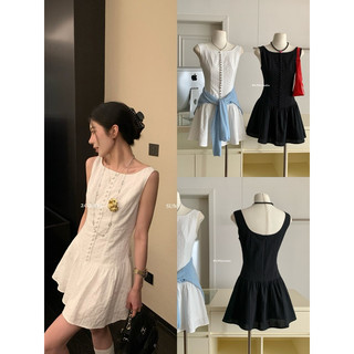 [ 𝐖𝐆𝐖𝐄] Sẵn Váy Cổ Thuyền Cúc Bọc Hoạ Tiết Sọc Chuẩn Hàng WGWE Mã 9204 Kèm Video Shop Quay