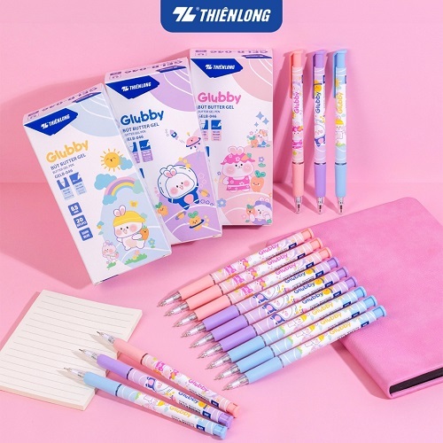 Combo 5/10/20 bút Gel bi Thiên Long GelB-046, bút Butter Gel 3 màu thân, họa tiết ngộ nghĩnh, đệm cầm tay êm ái