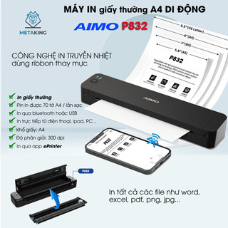 Máy in di động a4 p832 /pin sạc /in qua bluetooh, usb/ in giấy a4 thường /kết nối in qua điện thoại, latop,pc...