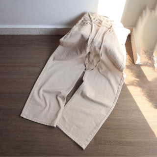 Quần Kaki Jeans Dài Ống Rộng Reetro Basic Form Unisex Lưng Cao Dây Thừng Chất Vải Dày Dặn