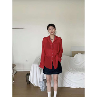 Áo sơ mi cổ đức tay dài dáng suông dọc cúc trắng basic