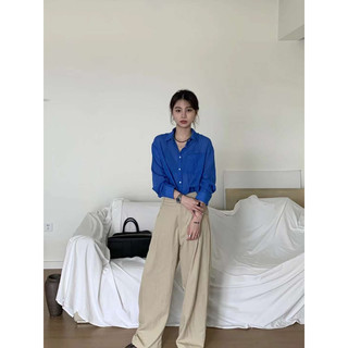 Áo sơ mi cổ đức tay dài dáng suông dọc cúc trắng basic