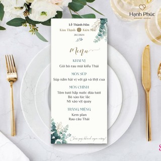 Menu cưới trang trí bàn tiệc in theo yêu cầu - Kt: 10cm x 18cm và 9cm x 20cm