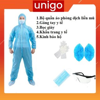 (BỘ 7 MÓN) Bộ đồ bảo hộ phòng dịch, quần áo phòng chống dịch (Màu XANH hoặc TRẮNG)