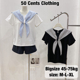 Áo Thun Kiểu Nữ Phối Cổ Nơ Kẻ Thuỷ Thủ Hàng Loại 1 Có Bigsize 45-75kg Phong Cách Ullzzang (50 Cents Clothing) #243