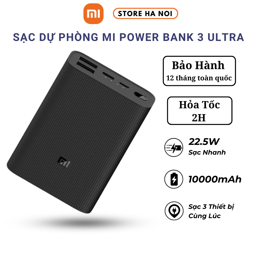Pin sạc dự phòng 10000mAh Mi Power Bank 3 Ultra Compact - Chính Hãng Bảo Hành 12 Tháng
