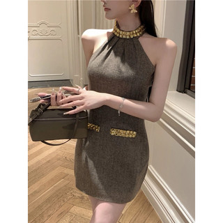 Kèm Hinh thật Neala Đầm dự tiệc sinh nhật đính kim cương cao cấp giảm béo kiểu Pháp eo váy cổ tròn váy gợi cảm