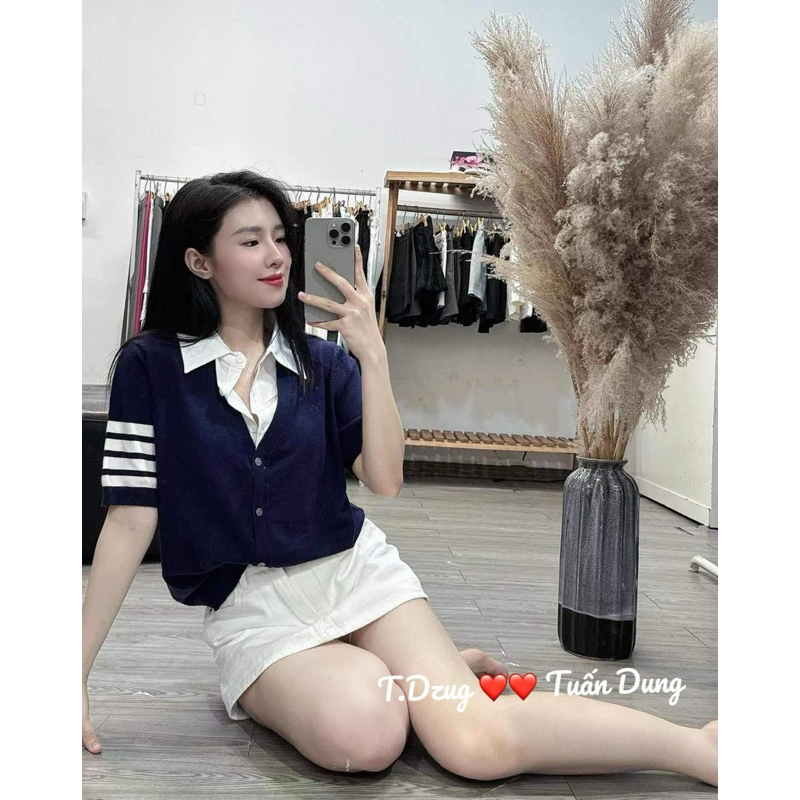 Áo len thom phối cổ sơ mi