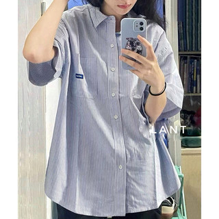 áo sơ mi kẻ dọc vintage 135/logo xanh